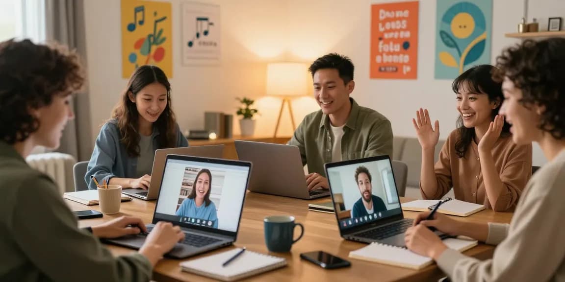 Engaged participants in online confidence classes for adults, immersive and empowering virtual learning experience.