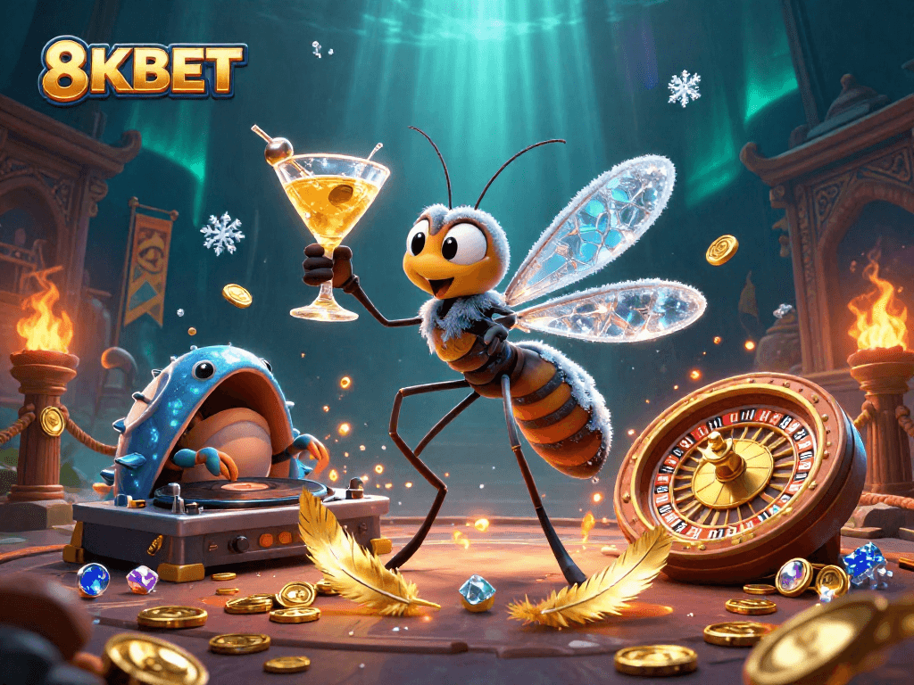 8KBET captivates players with its unique casino scene featuring animated characters and engaging gaming elements.