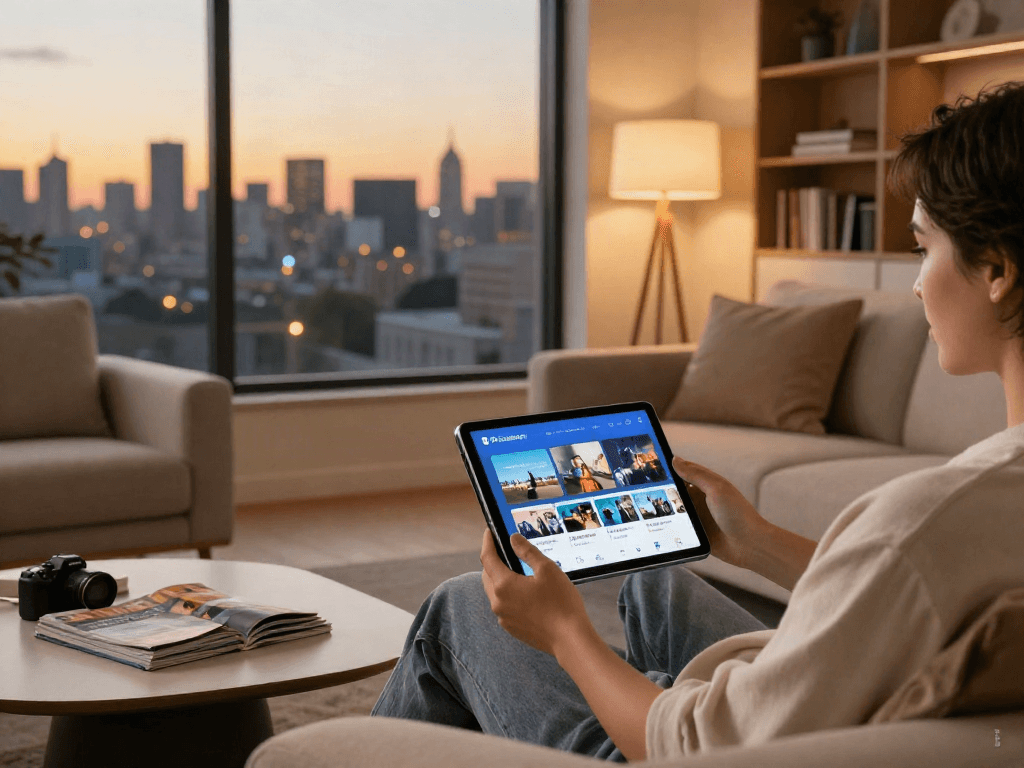 Enjoying the Pikashow app while relaxing in a modern living room.