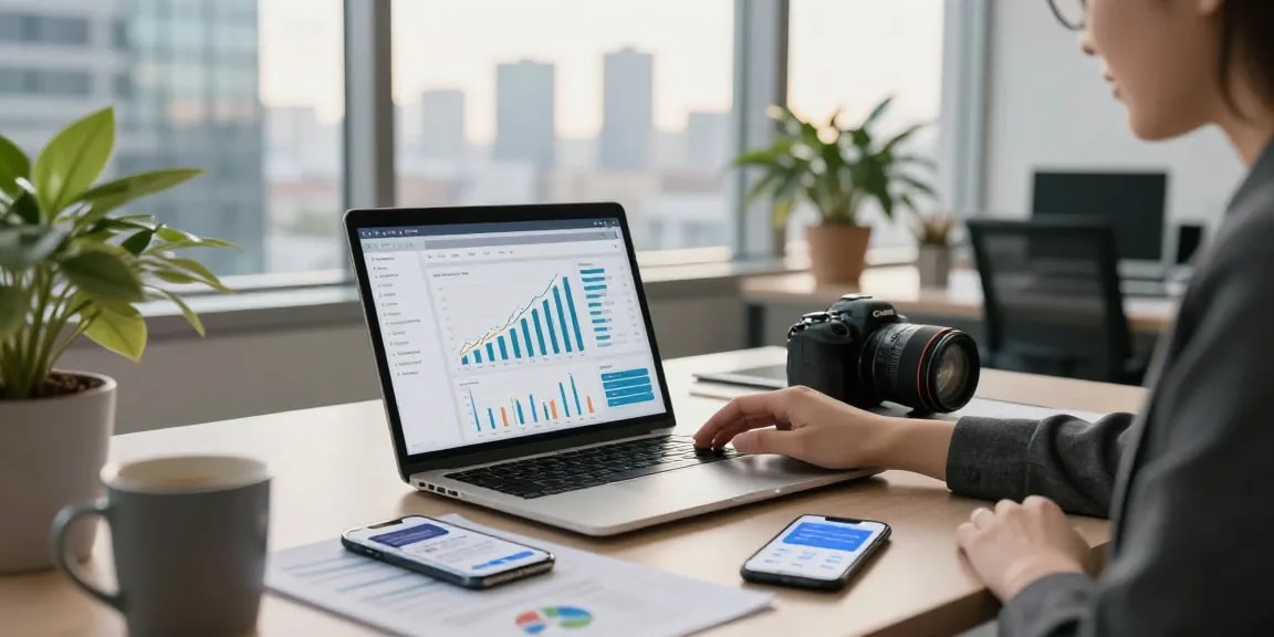 Purchase app downloads and enhance app visibility in a modern office setting.