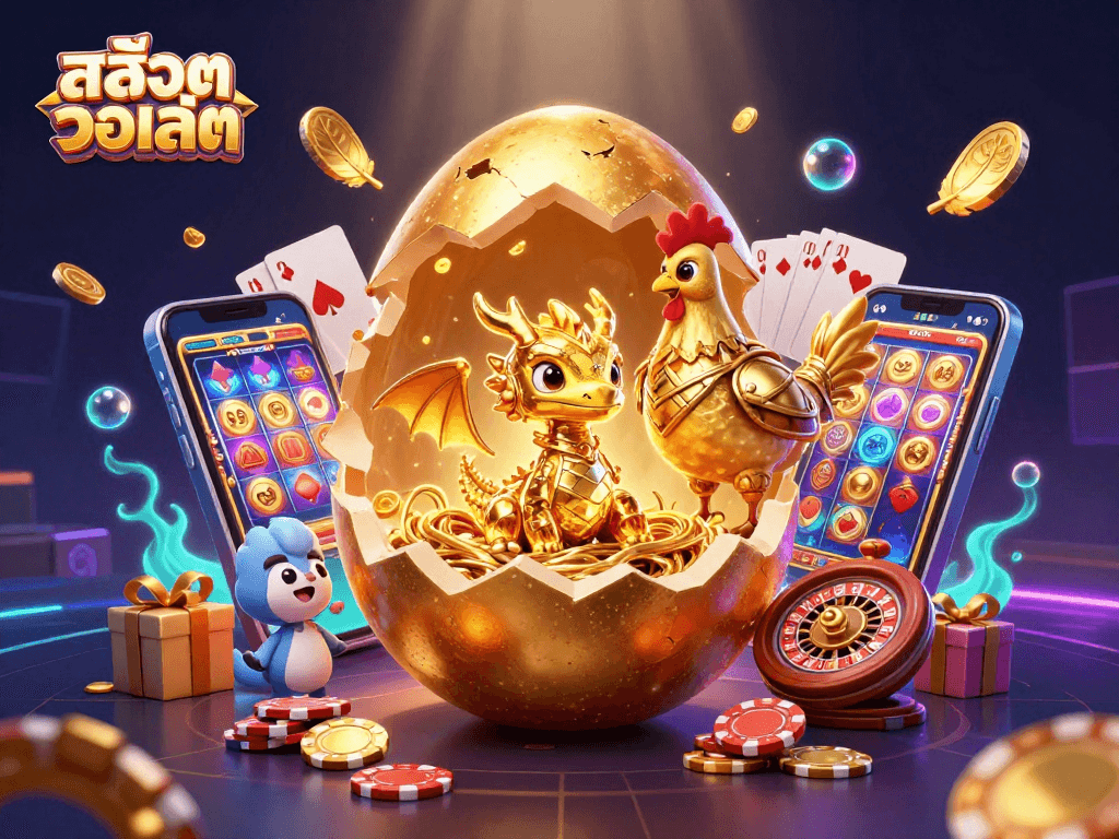 สัญลักษณ์การทำเงินในเกมสล็อตวอเลทที่เต็มไปด้วยทองคำและขุมทรัพย์แห่งโชคลาภ