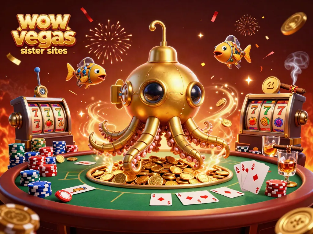 Play slots at exciting wow vegas sister sites featuring a golden kraken and poker vibes.