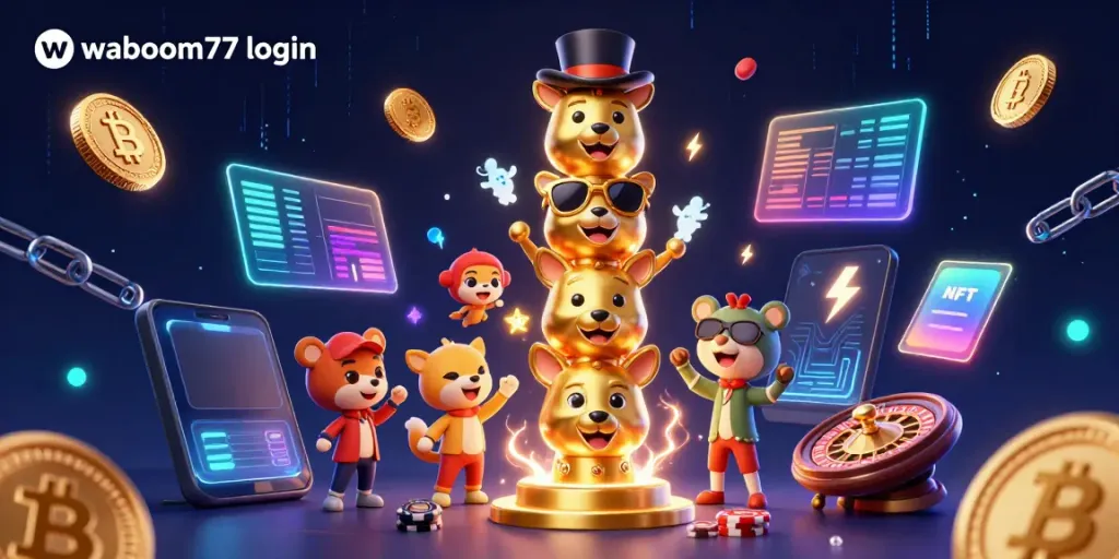 Engage with the vibrant features of waboom77 login in this dynamic 3D casino illustration.
