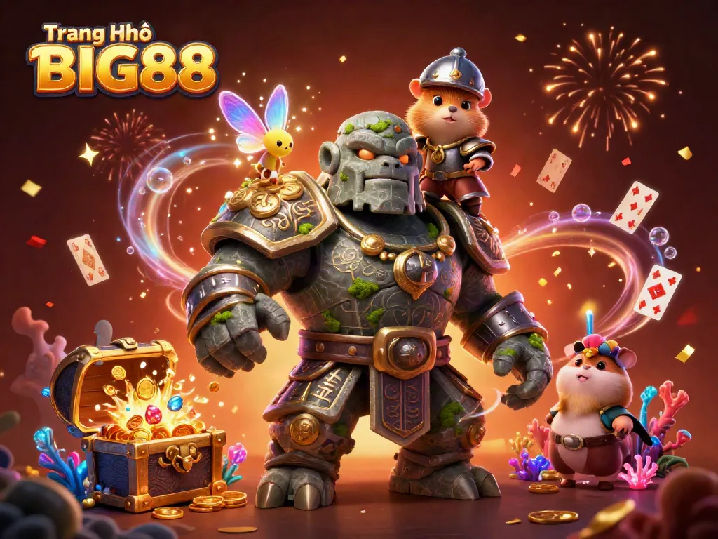 Capture the excitement of gaming at Trang Chủ BIG88 with vibrant 3D characters and magical elements.