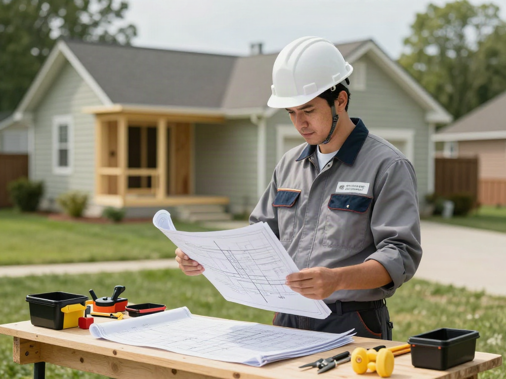 Local contractor using the ADU pricing tool to estimate costs for a nearby business, showcasing trusted service and community engagement.