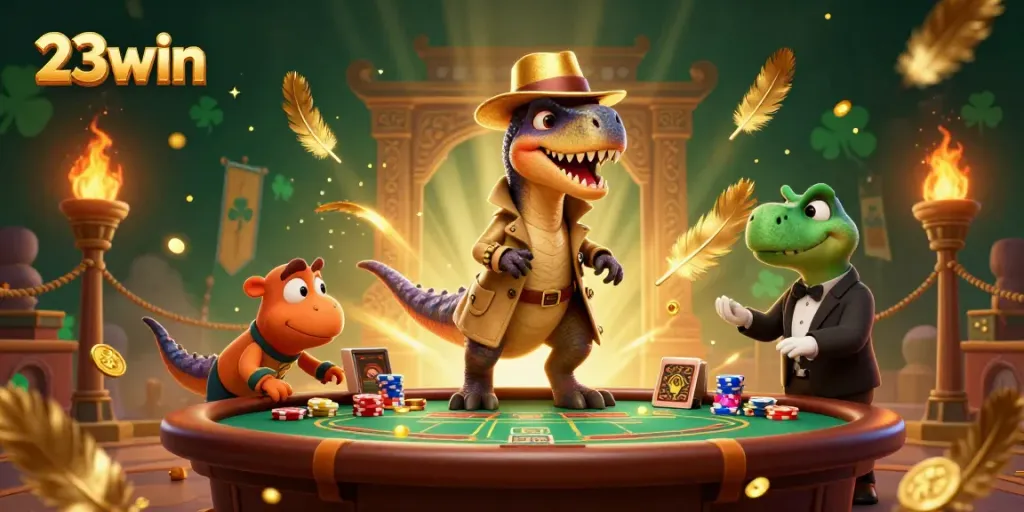 Experience thrilling blackjack action with 23win's unique cartoon characters in an animated casino scene.