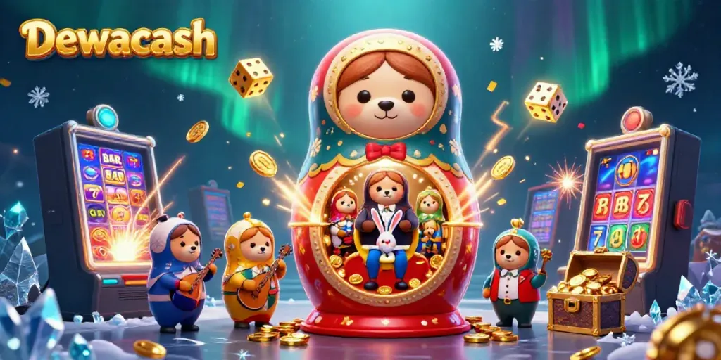 Dewacash showcases a vibrant scene with casino elements, celebrating online betting excitement.