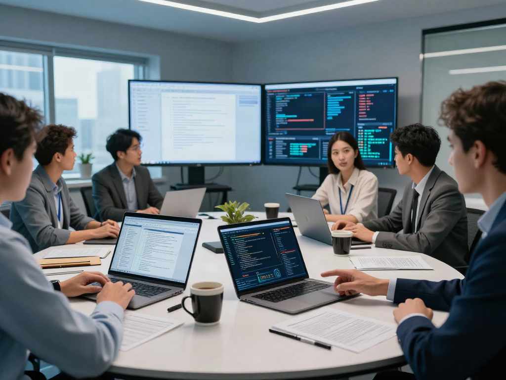 Team collaborating on document fraud detection software analysis in a modern tech setting.