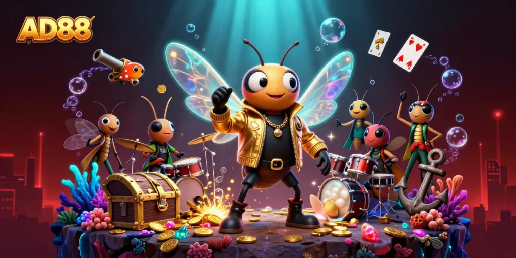 Experience the excitement of AD88 with a vibrant scene featuring animated characters and immersive gaming elements.