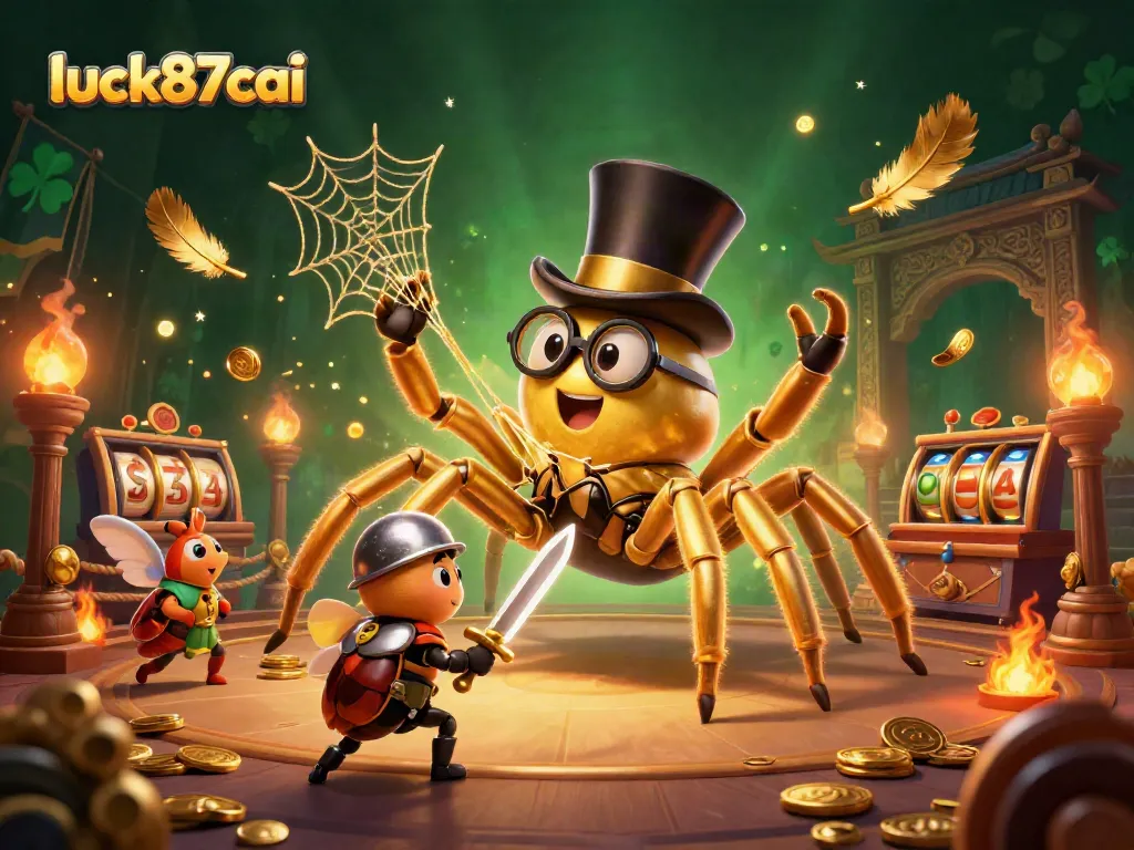 Engage with luck87cai in a vibrant 3D casino world filled with slot reels and golden treasures.