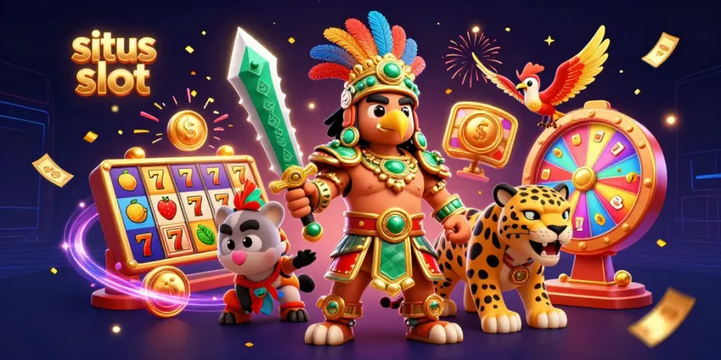 Gali kemenangan di situs slot dengan petualangan Aztec yang berwarna-warni dan simbol judi menarik.