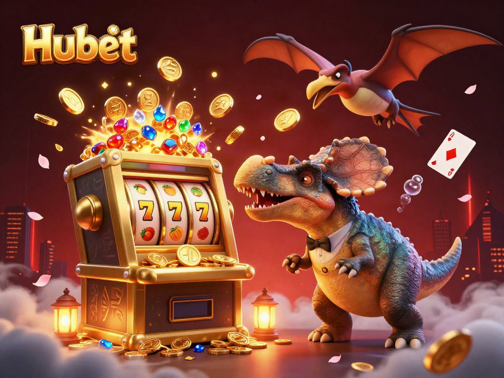 Hubet slots feature a pachycephalosaurus jackpot scene with vibrant gold coins and engaging gameplay.