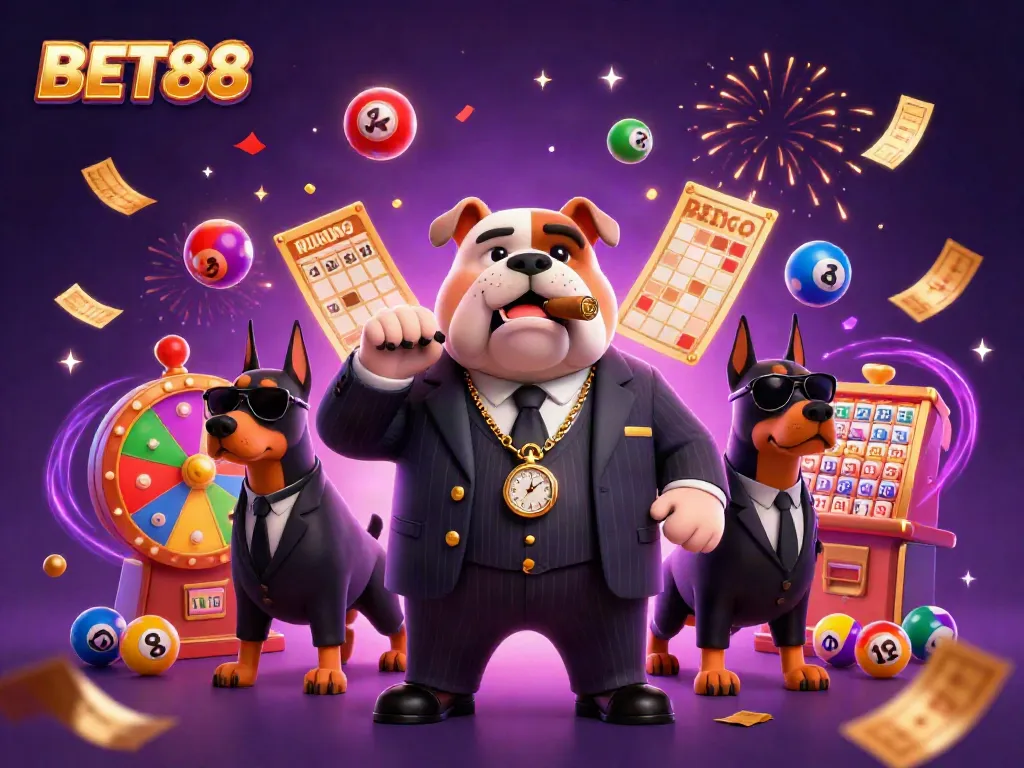 BET88 mang đến không khí lễ hội xổ số với những quả bóng sôi động và nhân vật cá cược nổi bật.