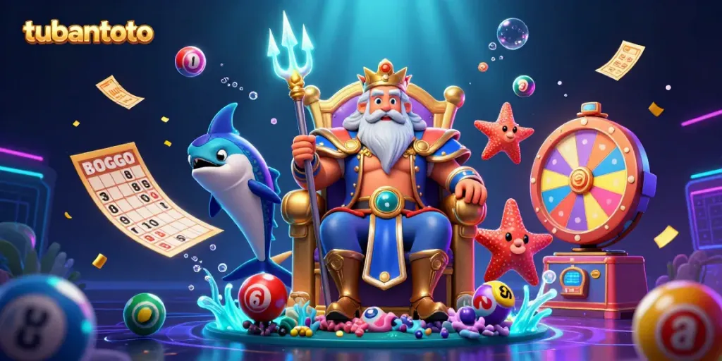 Experience the thrill of tubantoto with a vibrant underwater lottery scene featuring Neptune and dynamic game elements.