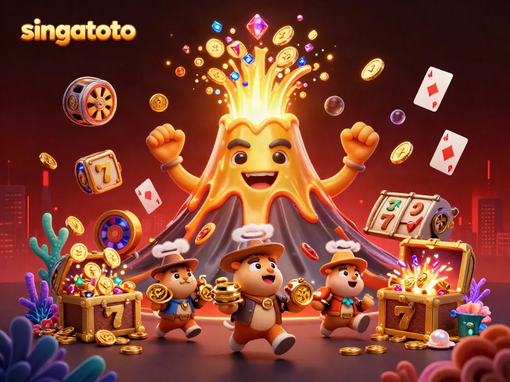 Experience the thrilling eruption of singatoto's golden volcano and treasure-filled casino atmosphere.