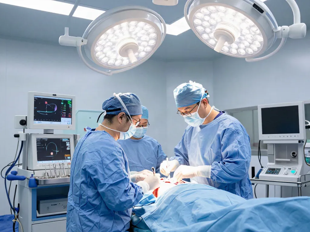 Thoracic surgeons in Abu Dhabi performing a minimally invasive surgical procedure in a modern operating room.