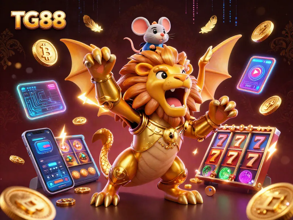 Spin the reels and win big with TG88’s immersive casino game scene featuring vibrant slot elements.