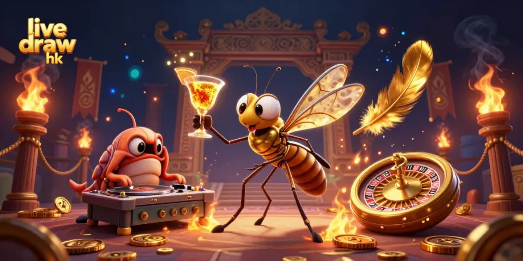 Experience live draw hk with a vibrant casino scene featuring lively characters and gaming elements.