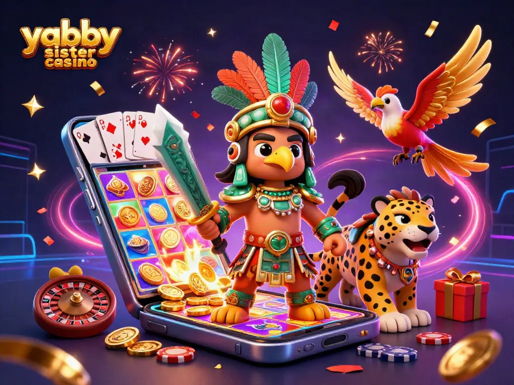 Engage with Yabby sister casino's vibrant game environment, featuring an energetic Aztec theme.