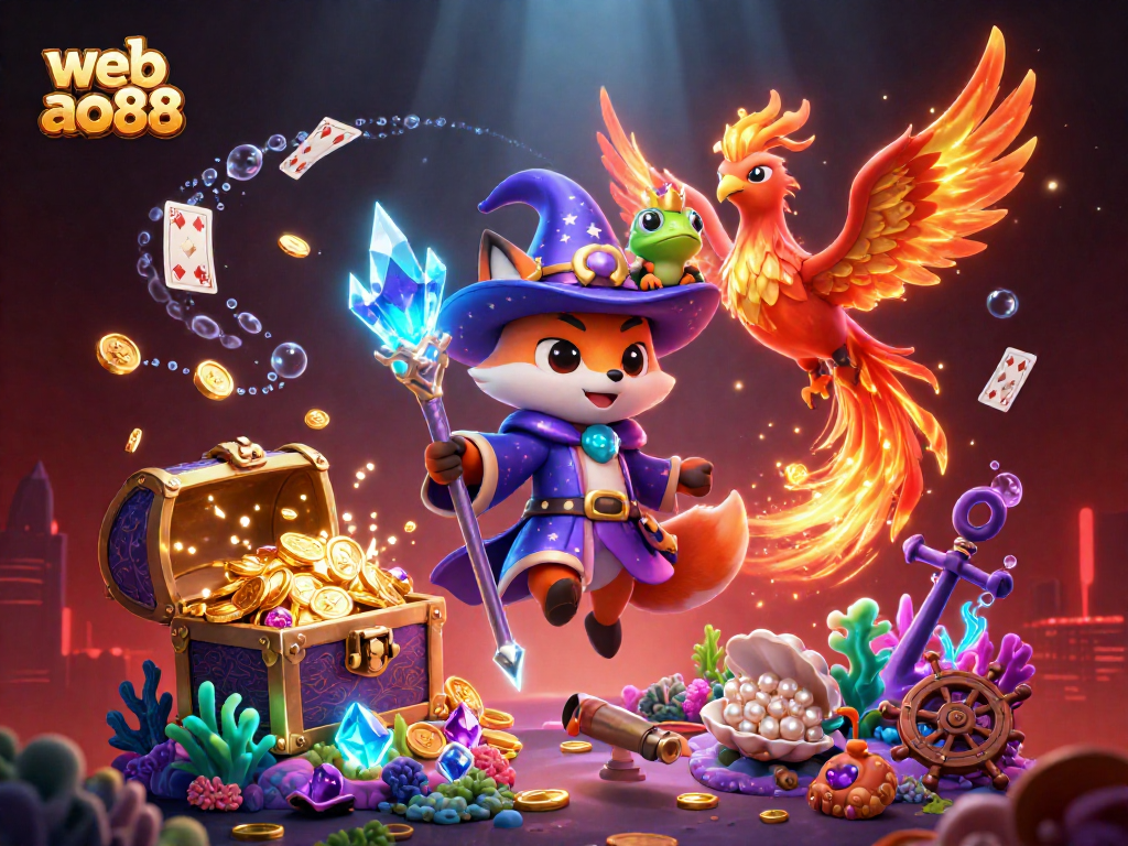Engage with web ao88's thrilling casino experience through an enchanting 3D scene filled with magic.