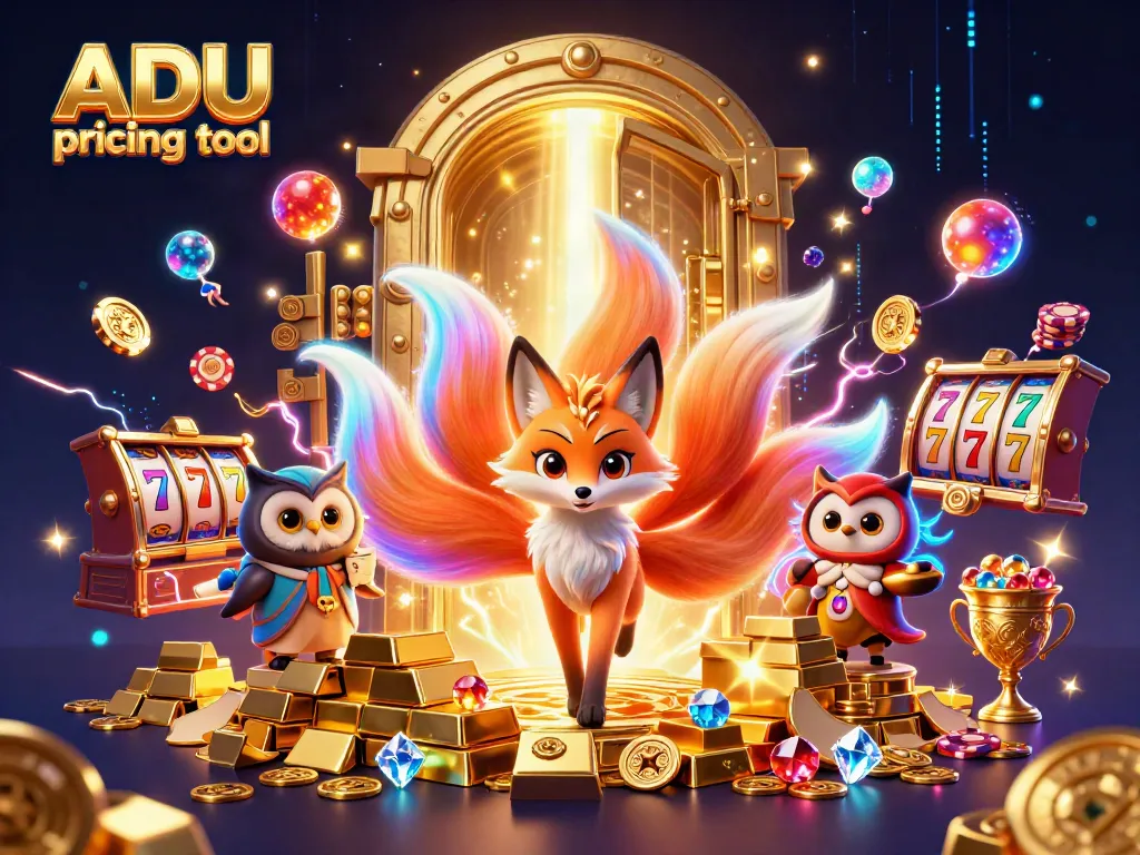 Engage with the vibrant ADU pricing tool showcasing a mystical fox and an owl amid casino treasures.