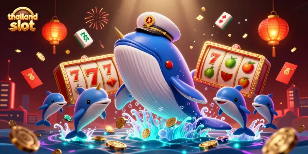 Engage with thailand slot adventures featuring vibrant whale, narwhal, and dolphins amidst dynamic gaming elements.
