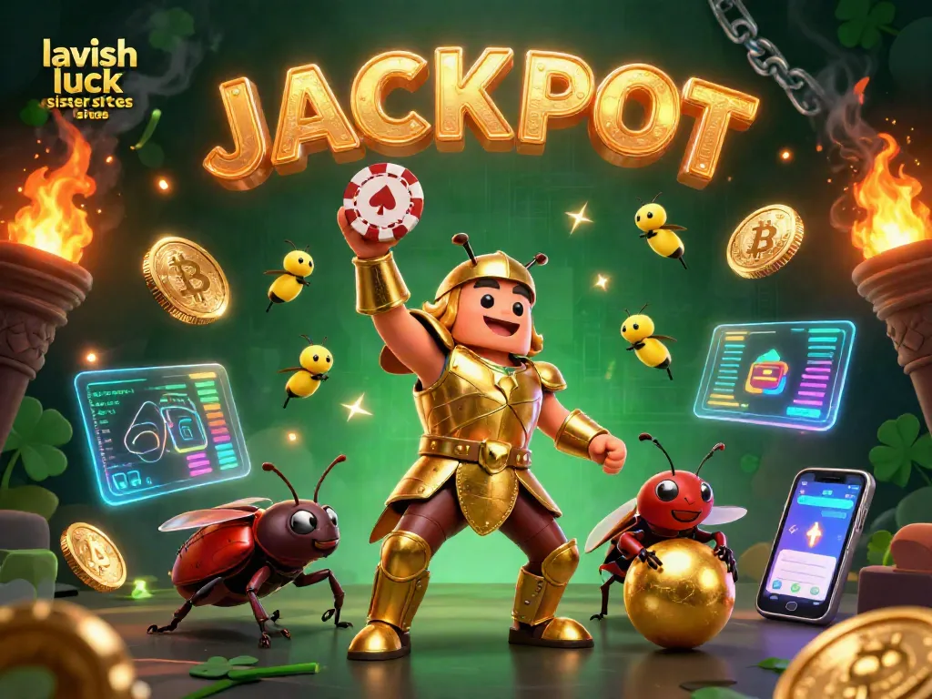 Engage with Lavish Luck sister sites through this vibrant 3D casino-themed illustration featuring dynamic elements.