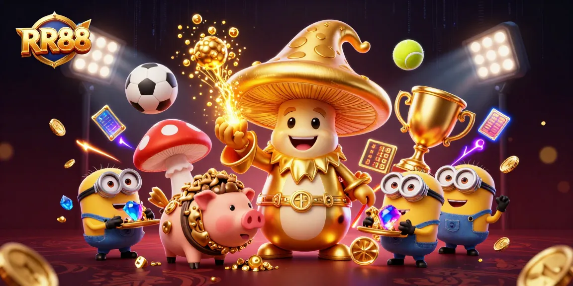Experience the magic of RR88 as the wizard and friends discover golden treasures in this vibrant casino scene.