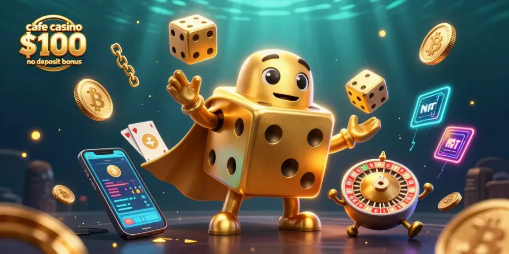 Claim the cafe casino $100 no deposit bonus with lively 3D characters juggling dice and crypto coins!