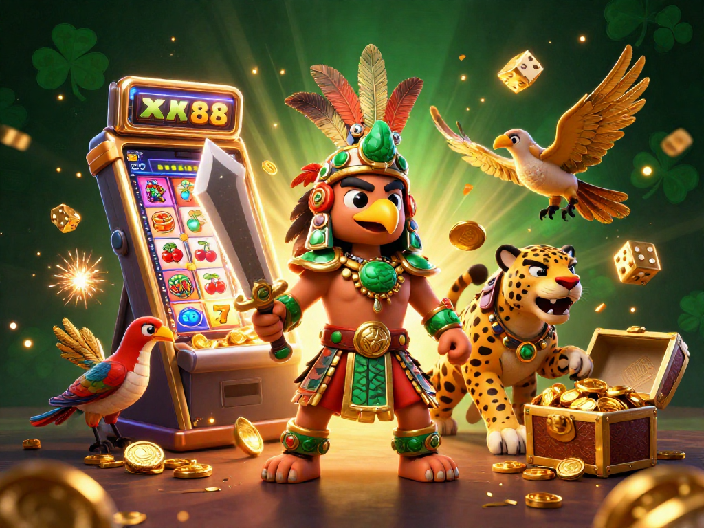 Experience the thrilling action at XX88, featuring dynamic characters and exciting casino elements in a vibrant scene.