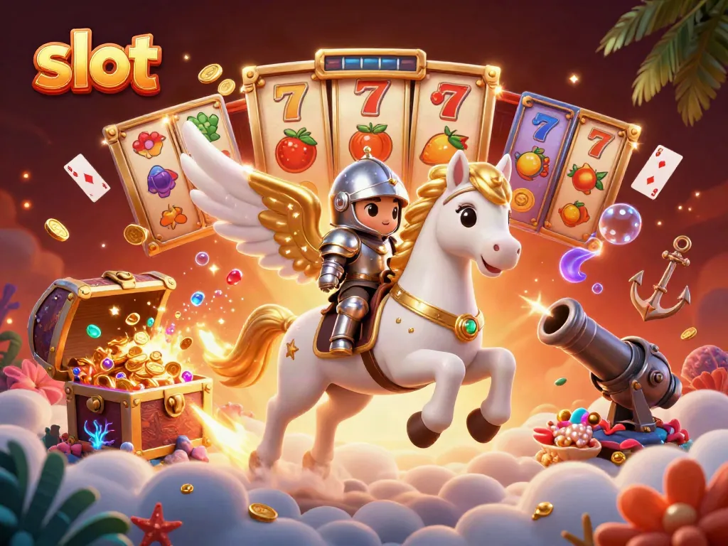 Menggertak slot dengan menampilkan kuda bercahaya dan simbol-simbol berkilau di sekitarnya.