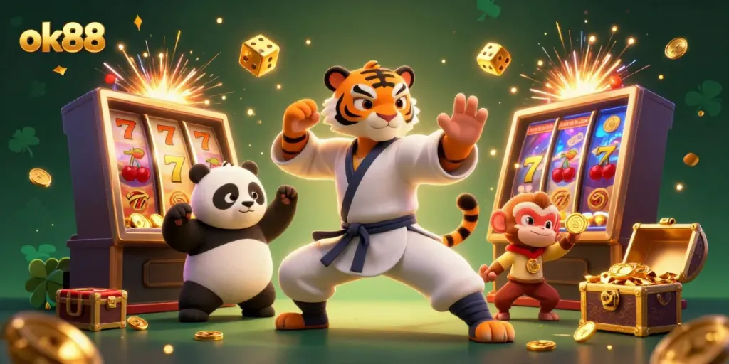 Experience the excitement of ok88 with this vibrant jackpot explosion and playful characters.