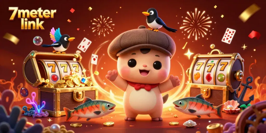 Engage with the exciting world of betting as 7meter link showcases vibrant casino elements and playful characters.