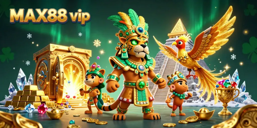Experience MAX88 vip with exciting treasures and vibrant casino elements in a dynamic 3D scene.