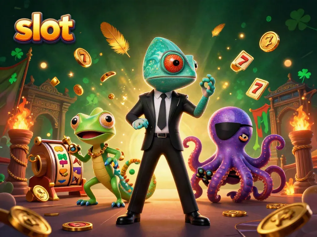 Experience thrilling slot action encapsulated in a vibrant 3D illustration with animated casino elements.