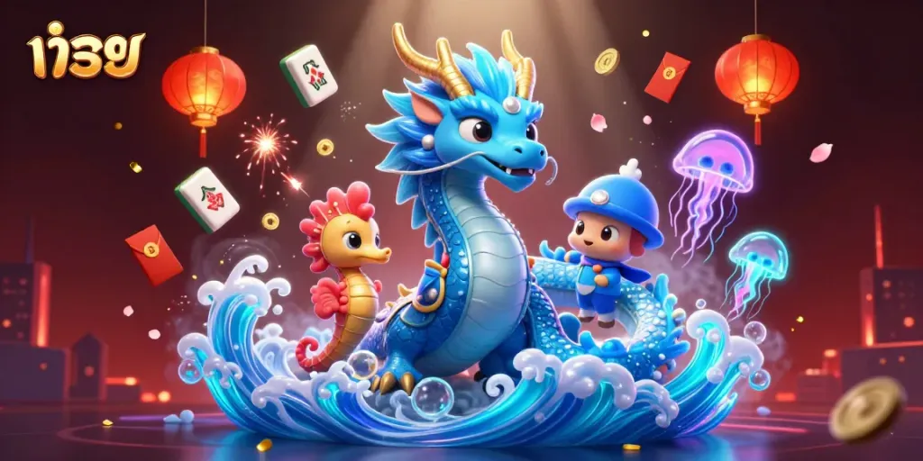 ตรวจหวยออนไลน์ในภาพ 3D หรูหราพร้อมมังกรน้ำและอัศวินม้าน้ำ