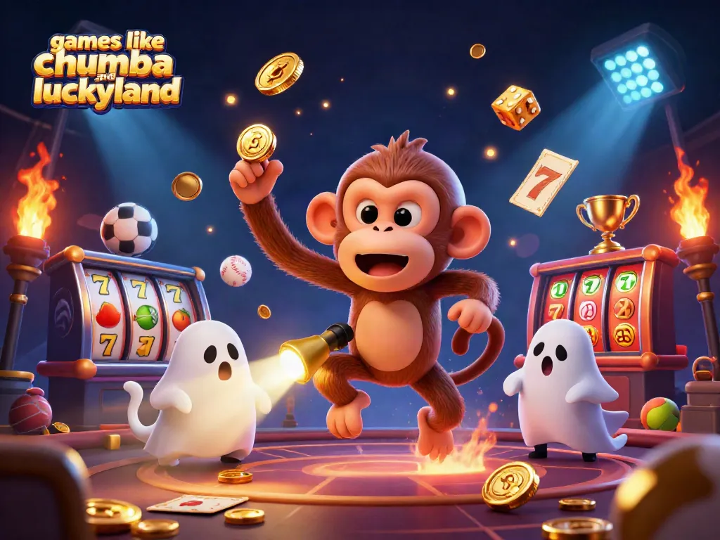 Play games like chumba and luckyland with a poltergeist monkey and ghost-hunter puppy in a spooktacular casino scene.