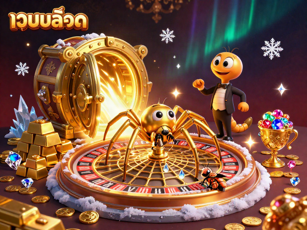 Engage with เว็บสล็อต as the golden spider spins a roulette wheel web, enhancing the casino allure.