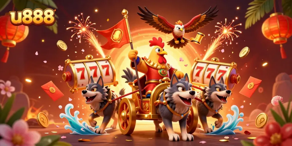 Engage in thrilling casino action with u888 featuring a rooster warlord and dynamic game elements.