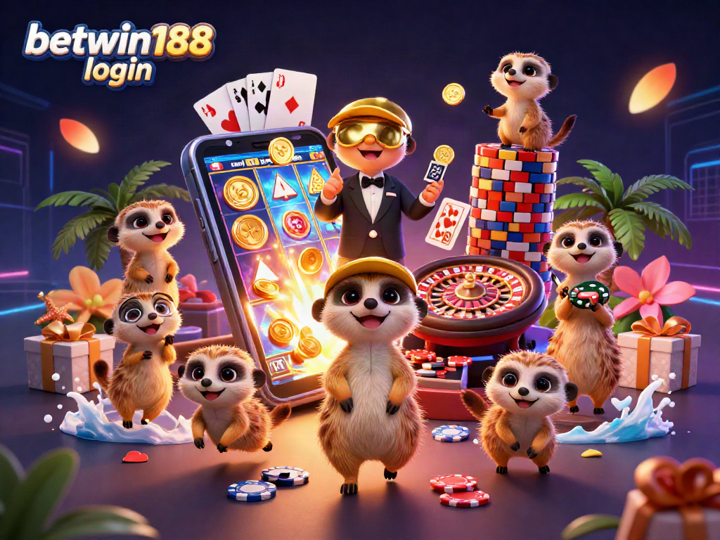 Experience the excitement of betwin188 login with our meerkat casino illustration featuring dynamic games and vibrant visuals.