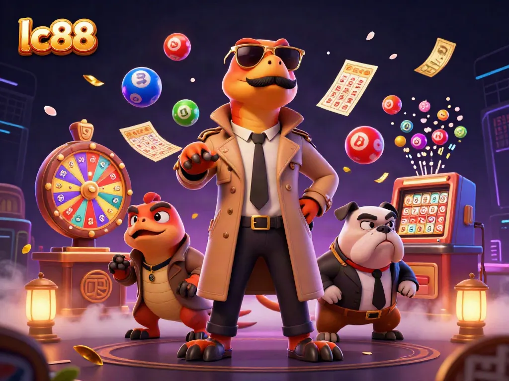Experience the excitement of lc88 in a vibrant casino scene with dynamic lottery and gaming elements.
