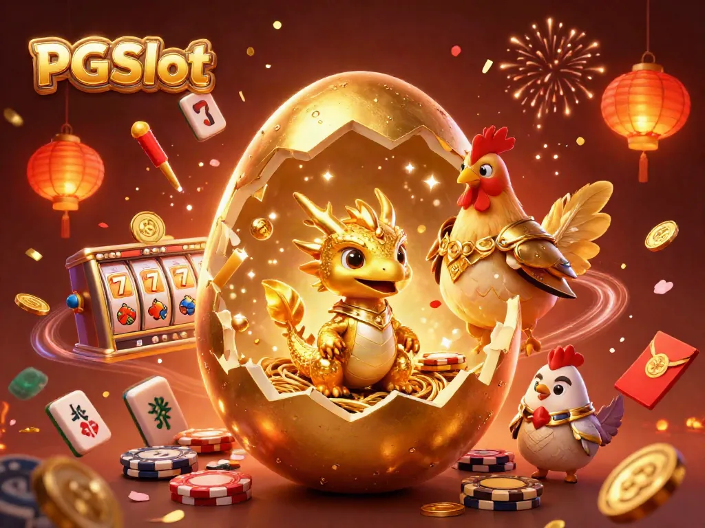 Spin and win big with PGSlot's vivid 3D gaming illustration featuring golden jackpots.