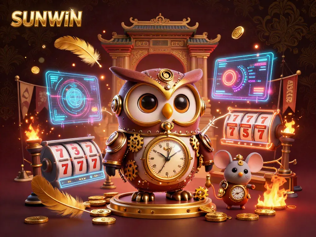 Experience thrilling gaming action with SUNWIN in a vibrant 3D casino setting, featuring unique characters and immersive elements.