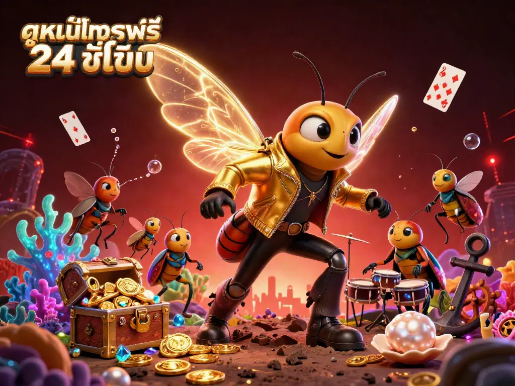 Experience thrilling entertainment while watching ดูหนังออนไลน์ฟรี 24 ชั่วโมง with a vibrant animated casino scene rich in gold and excitement.