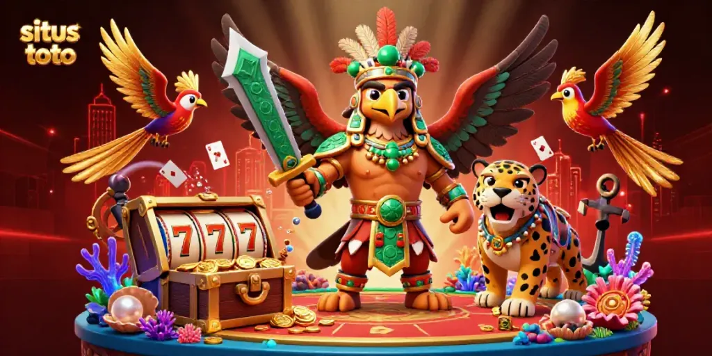 Experience the thrill of situs toto with dynamic 3D characters and vibrant game elements in an exciting casino scene.