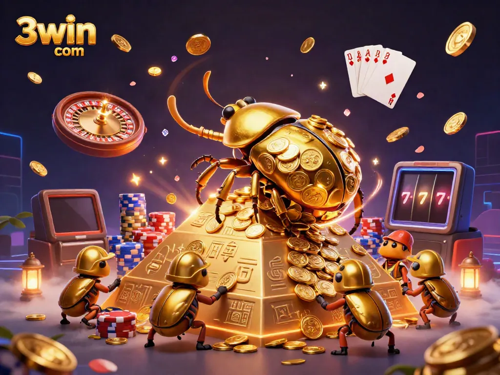 Engage in thrilling experiences at 3win com with golden coins cascading around vibrant casino elements.