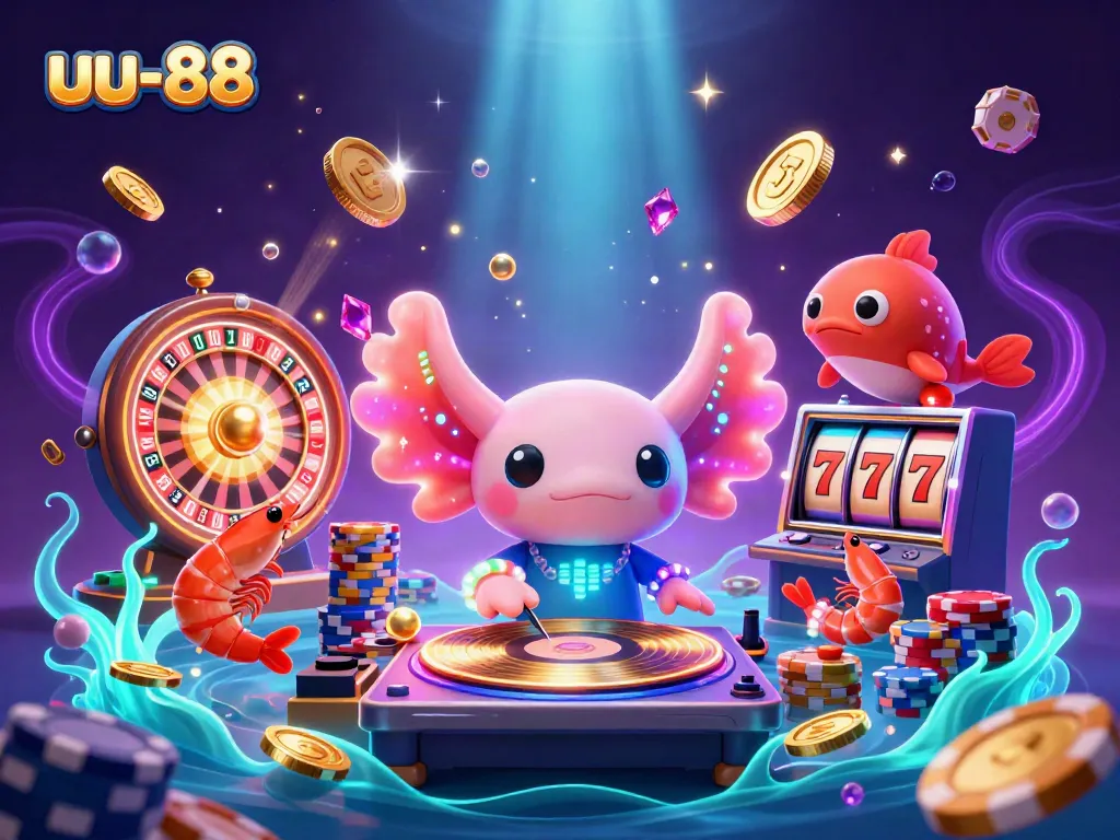 Experience the thrill of uu-88 by playing slots with animated characters, neon colors, and sparkling gems.