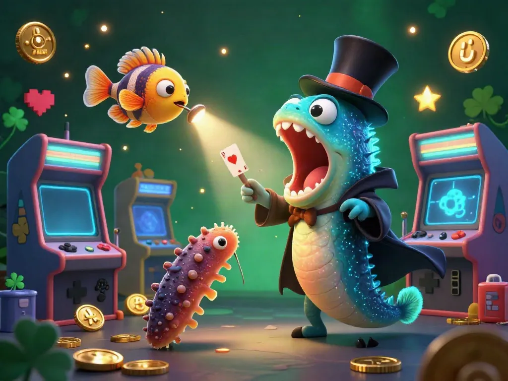 ZBET features vibrant 3D cartoon characters performing magic tricks in a dynamic casino scene filled with colorful gaming elements.