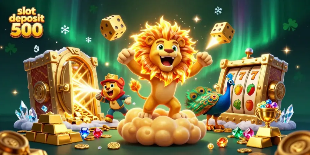 Experience thrilling gameplay with a slot deposit 500, featuring vibrant characters and treasures in this exciting 3D illustration.