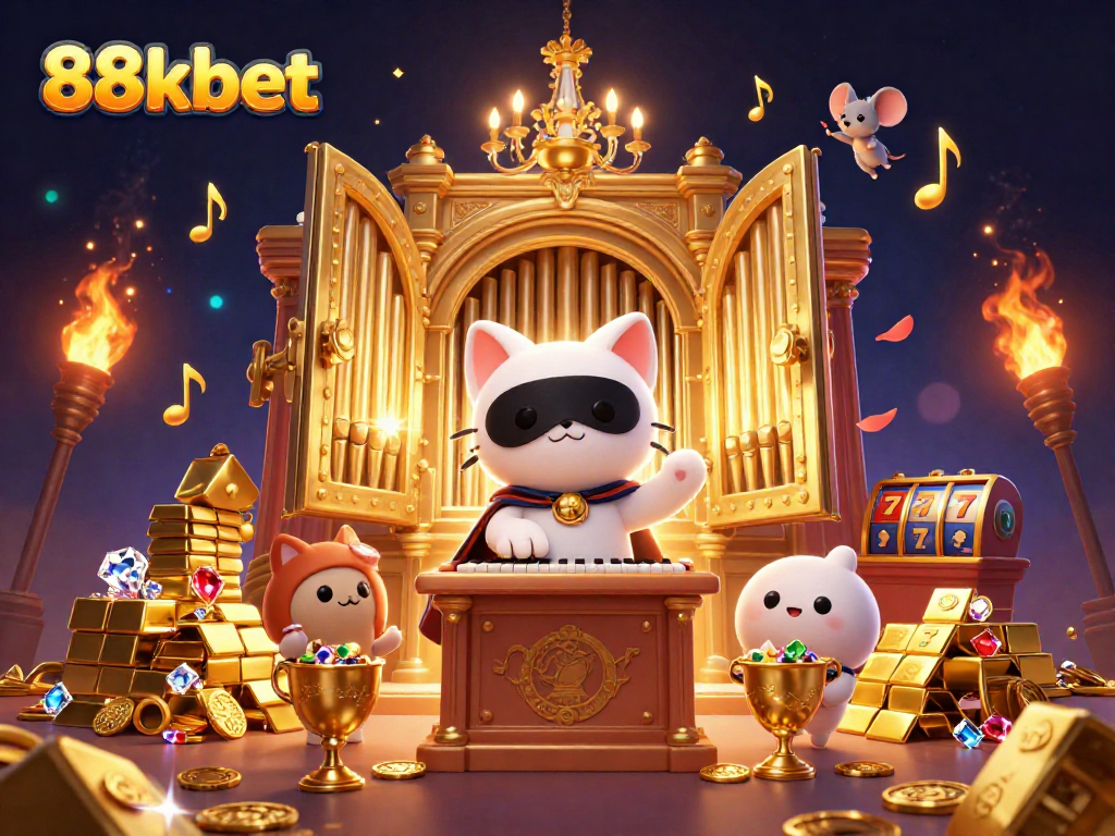 Experience thrilling wins with 88kbet in this vibrant casino-themed digital art.